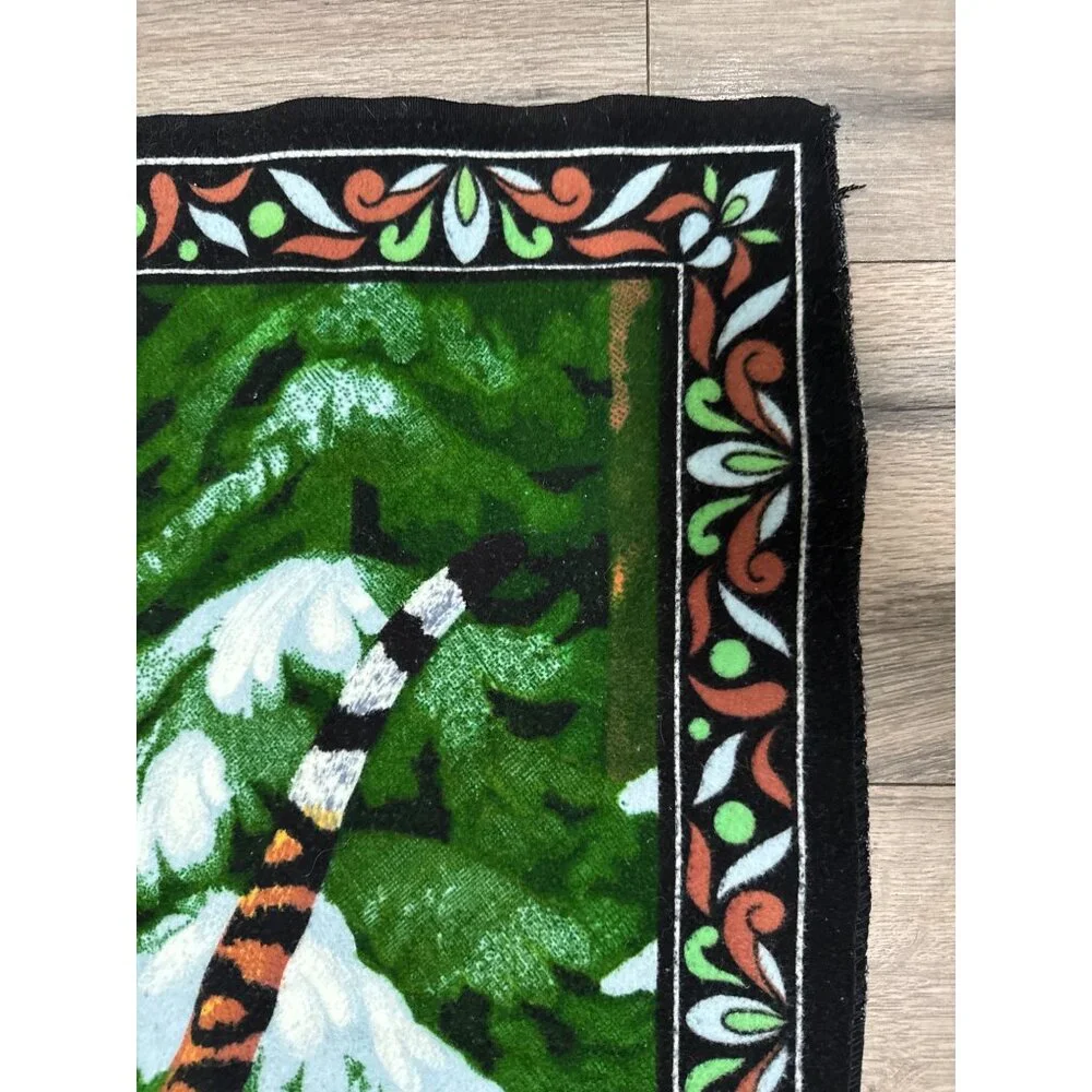 Tiger Print Tapestry Rug Blanket With Floral Border - 32